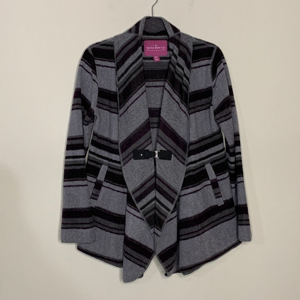 The Savile Row Grey Striped Wool Pocket Cardigan Sweater Jacket Women's Medium